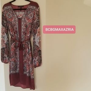 BCBGMAXAZRIA Dress-Floral Burgundy Multicolored